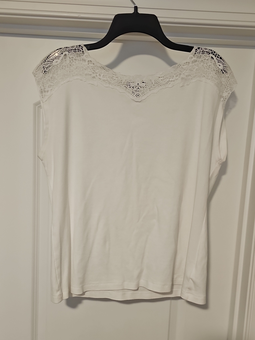 Chaps White Short Sleeve Top with Lace Yoke
